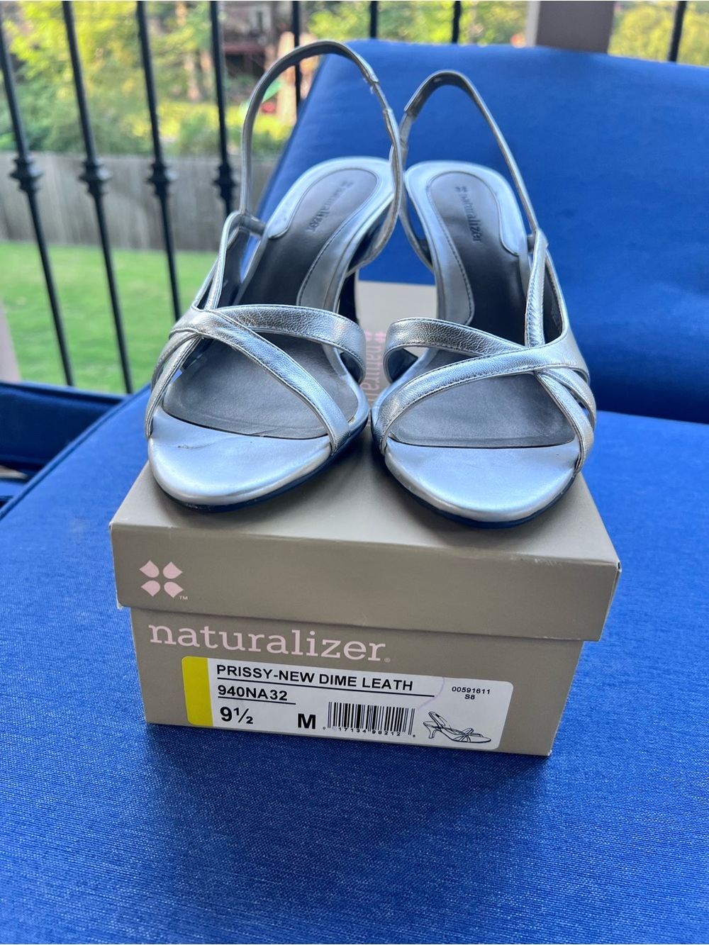 Naturalizer Silver Crisscross Slingback Heels